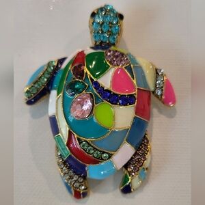 Beautiful Multi Color Enamel Turtle Brooch